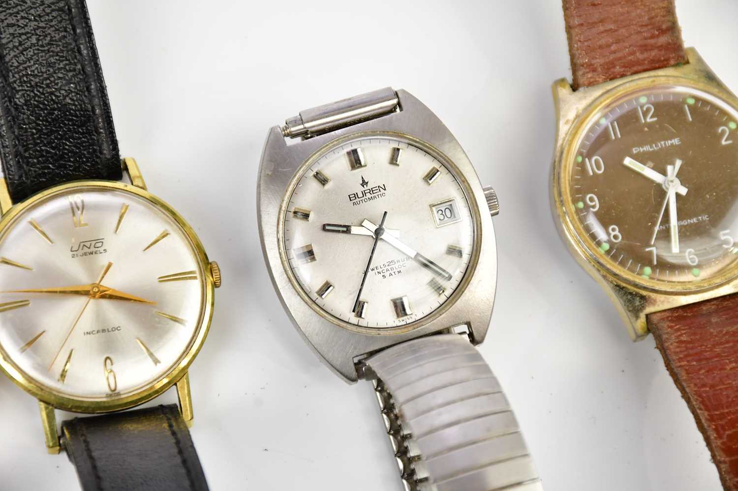 A small collection of gentleman's wristwatches to include Buren, Uno, Phillitime, Titus and Rego. - Image 3 of 3