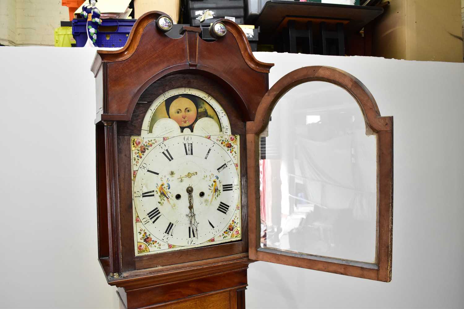 An early 19th century eight day longcase clock, with broken swan neck pediment with applied - Image 2 of 6