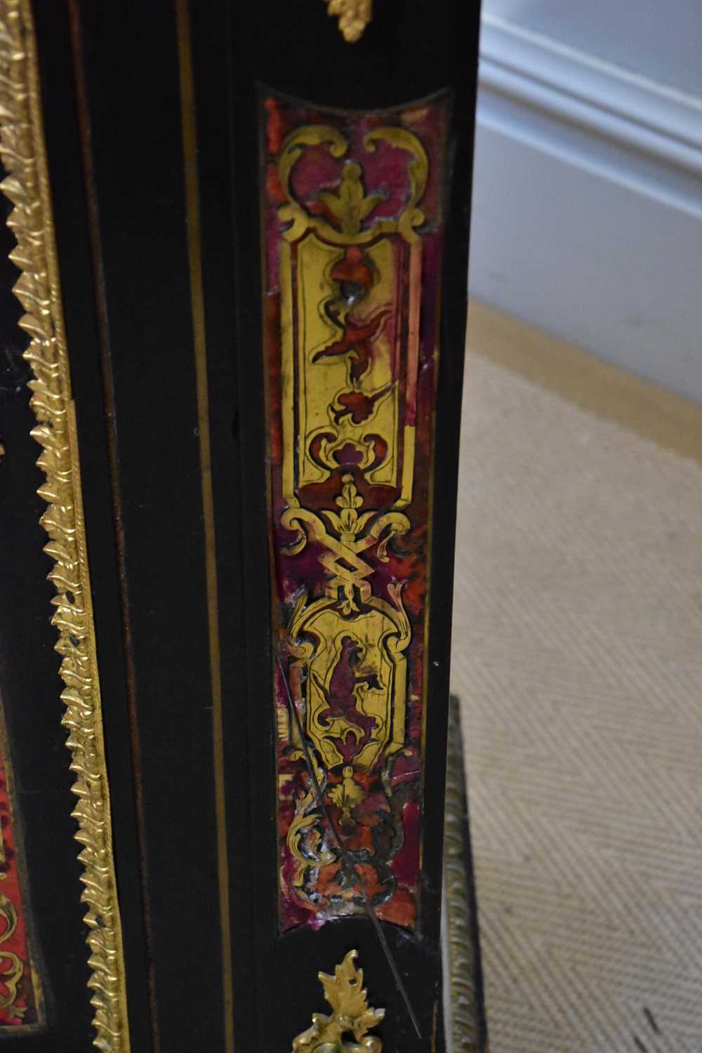 A 19th century ebonised brass bound Boulle work pier cabinet, with single panelled door on plinth - Image 5 of 5