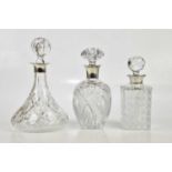 J B CHATTERLEY & SONS LTD; an Elizabeth II hallmarked silver collared cut glass decanter, Birmingham