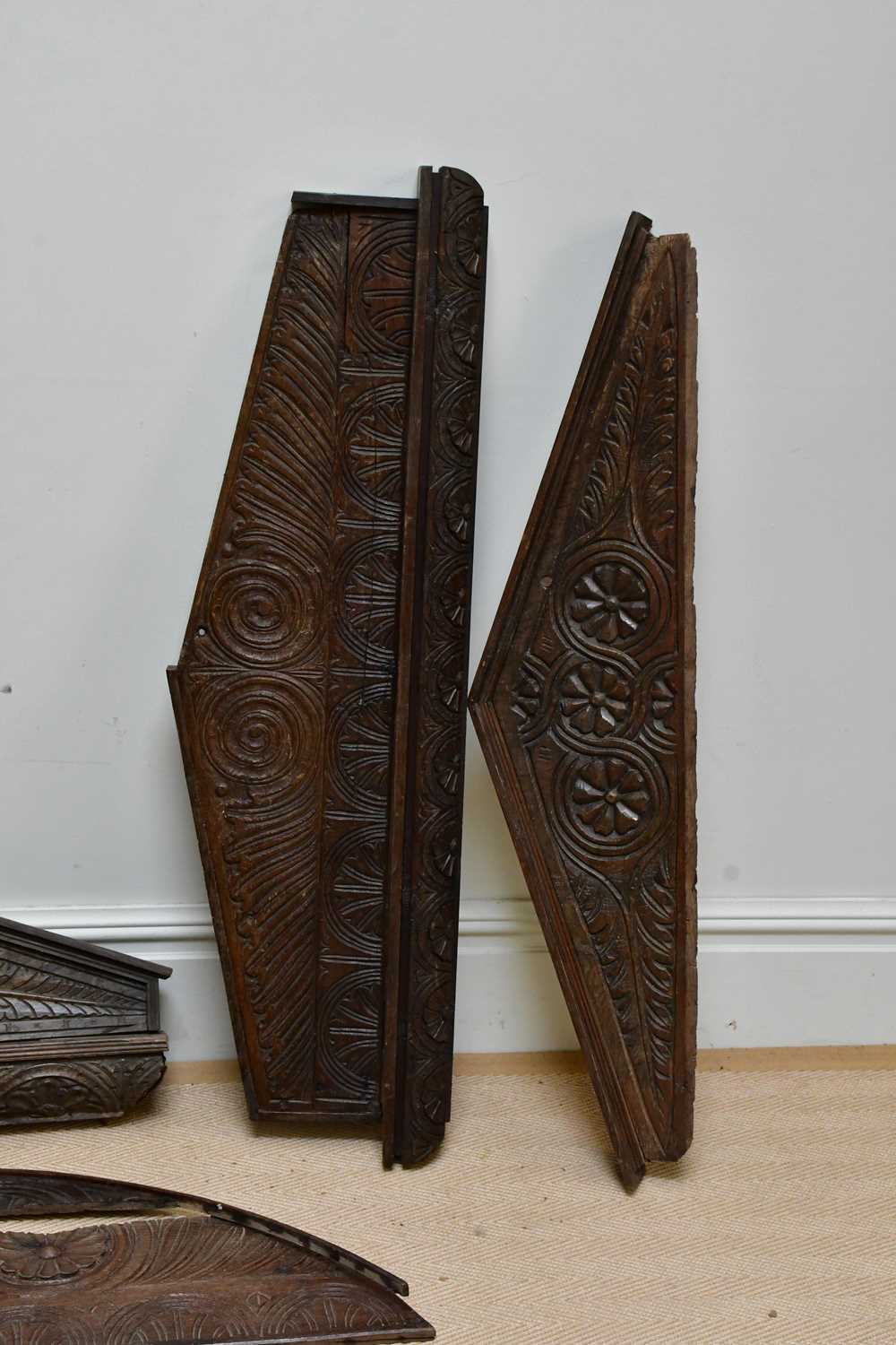 Three 19th century carved oak architectural pediments, the longest 119cm, with a further - Image 4 of 4