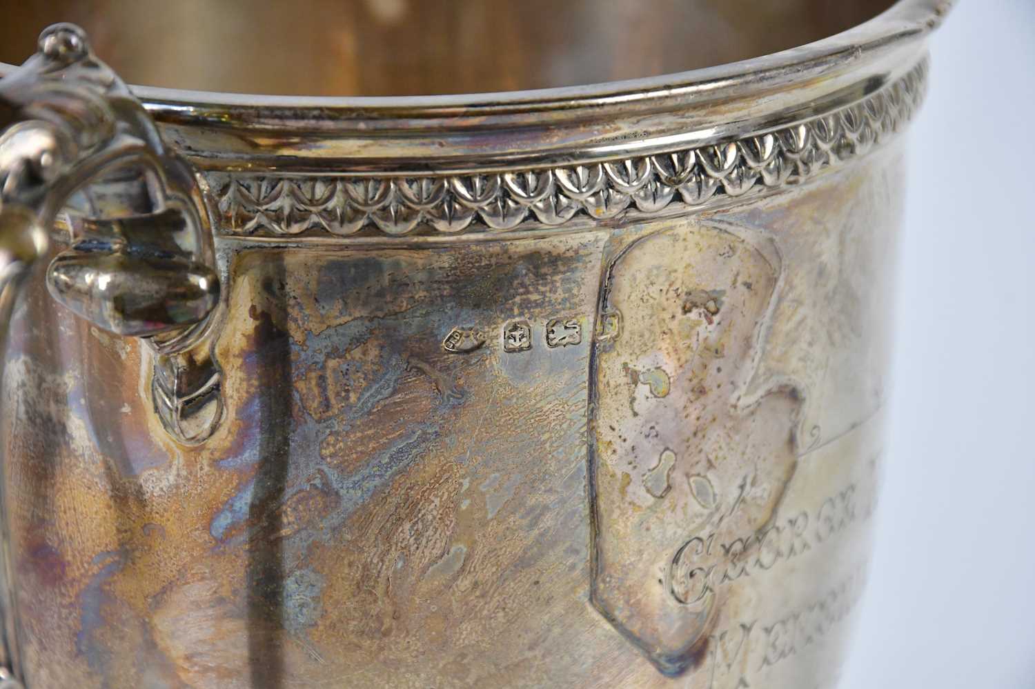 ADIE BROS LTD; a George V hallmarked silver twin handled pedestal trophy cup, inscribed 'George - Image 4 of 4