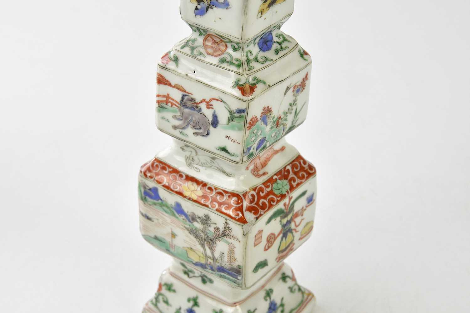 A pair of 18th century Chinese Famille Verte Wucai porcelain vases, of square form, each painted - Image 12 of 17