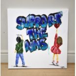 † TONY DENTON; oil on canvas, 'Support the NHS', signed lower right, 90 x 90cm, unframed.