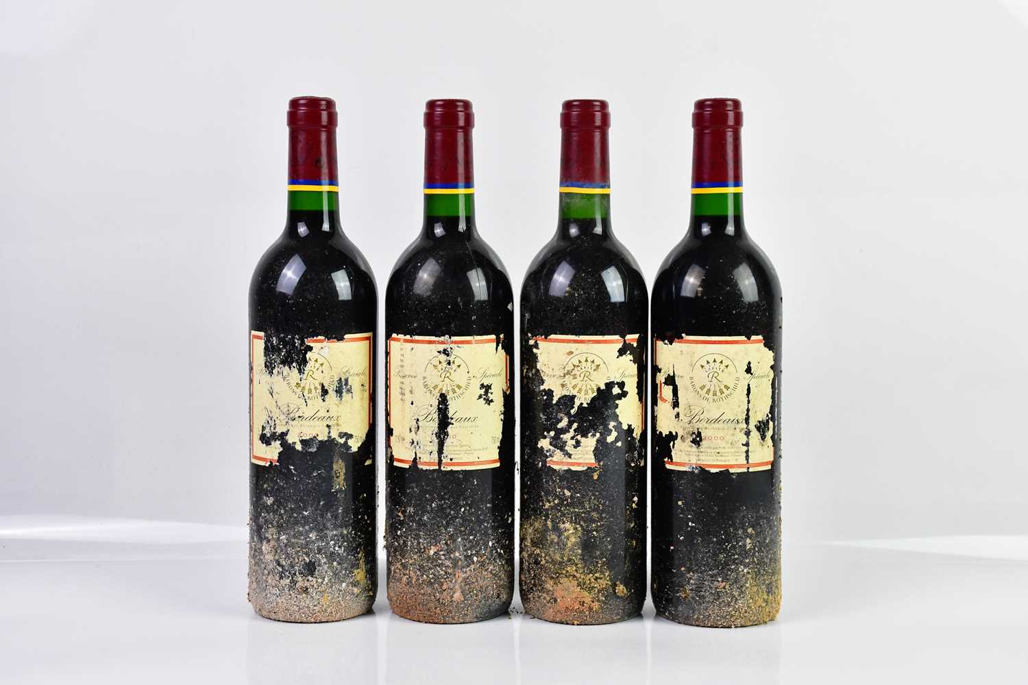 RED WINE; four bottles of Barons de Rothschild 2000 Bordeaux, 12%, 750ml. Condition Report: We do