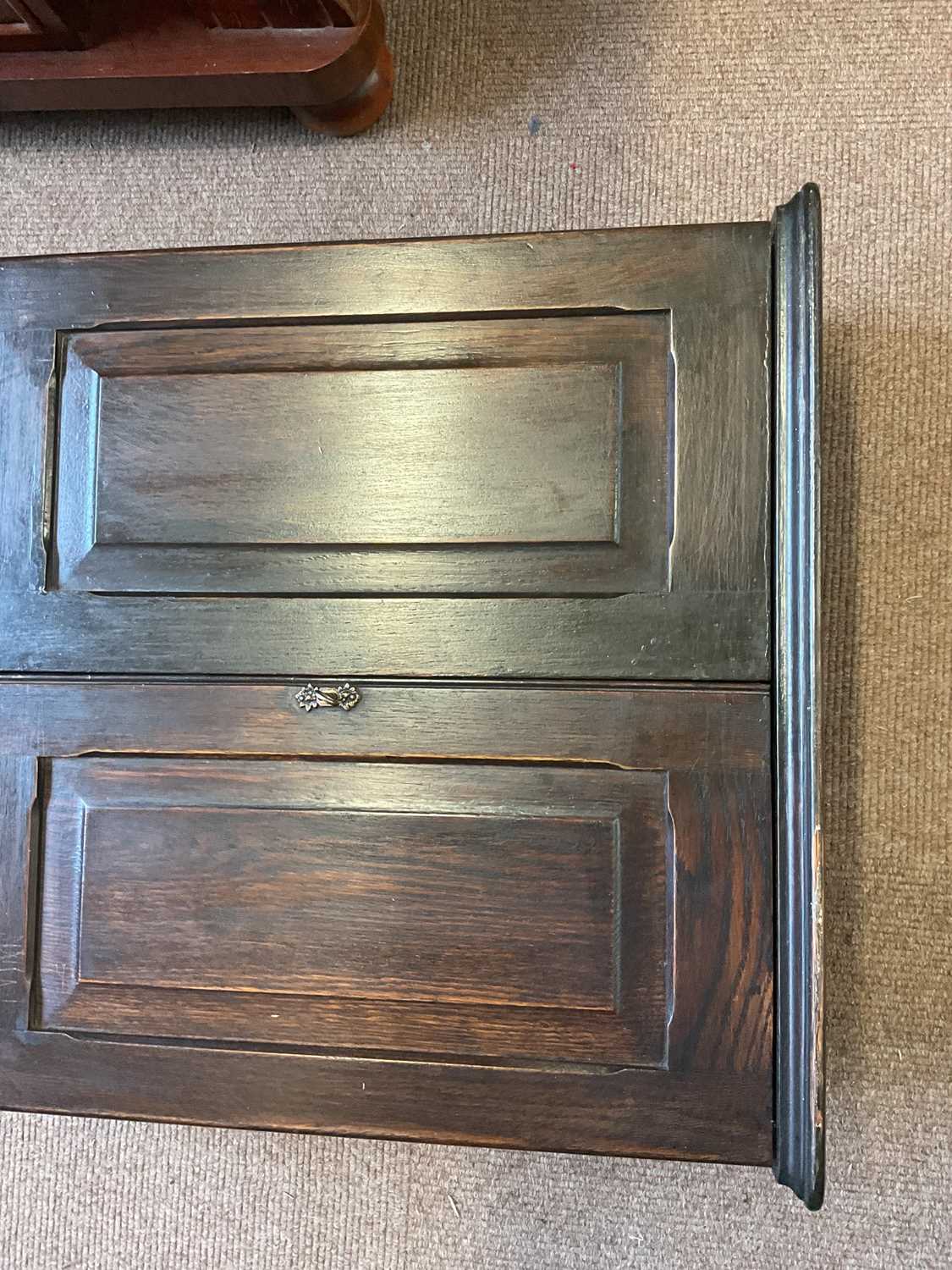 ROGER DODGSON, ULVESTON; An oak hanging cupboard, the two doors enclosing two drawers and shelves, - Image 4 of 5