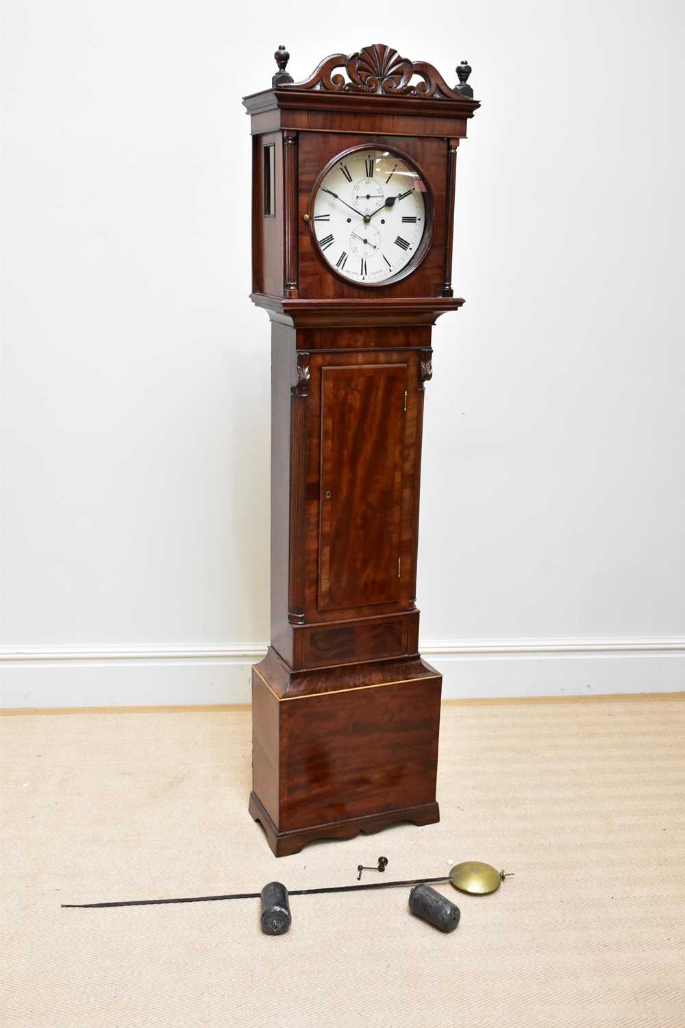JOHN TODD, GLASGOW; a 19th century eight day longcase clock, the possibly repainted dial set with