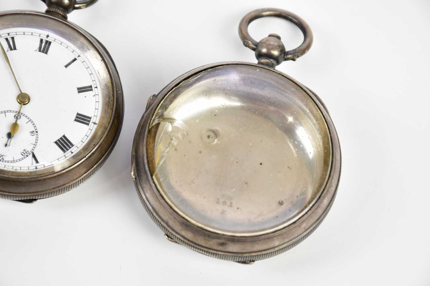 A .935 grade silver key wind open faced pocket watch set with Roman numerals, diameter 50mm, a - Bild 5 aus 5