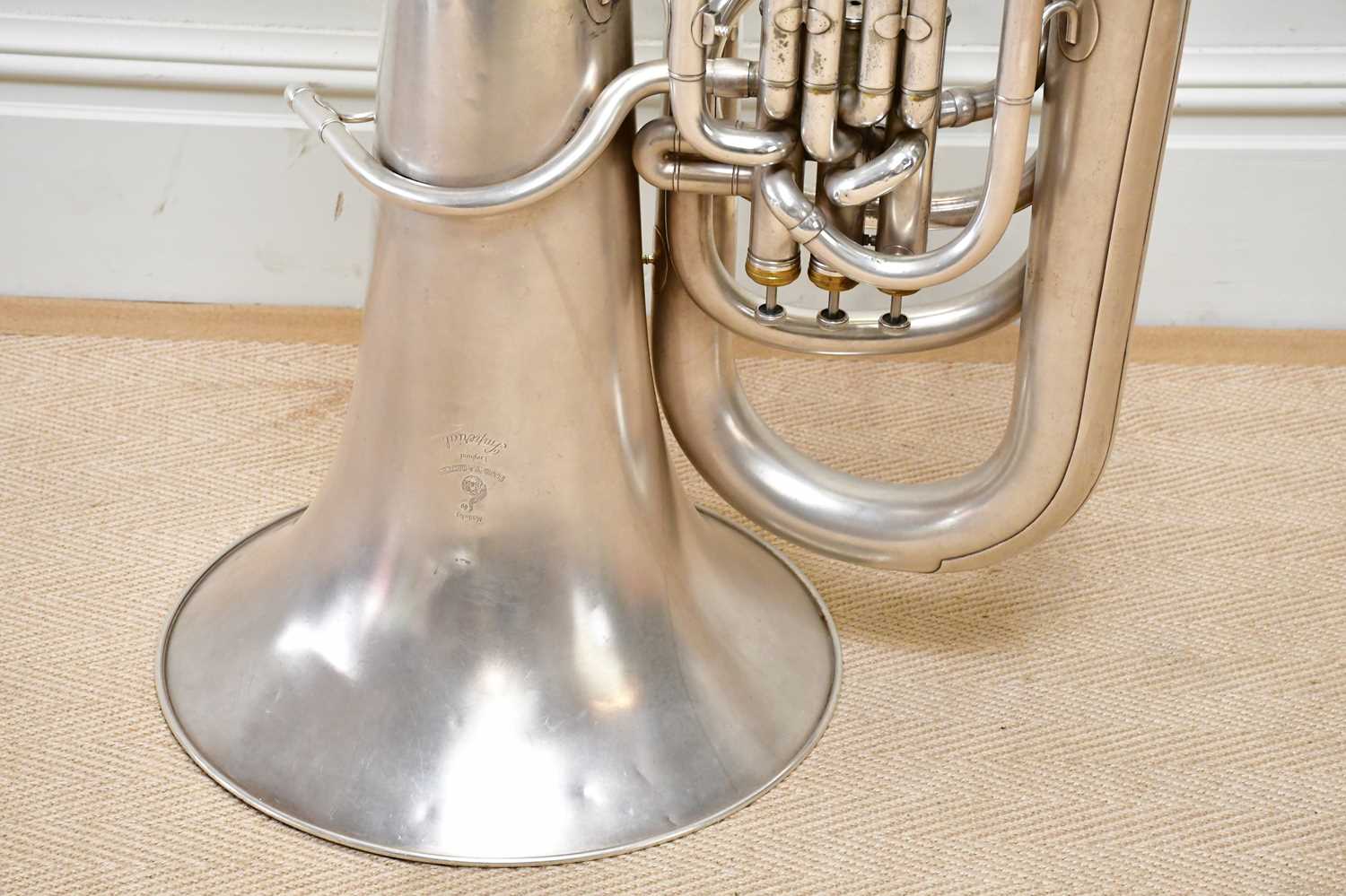 BOOSEY & HAWKES; an Imperial tuba, numbered 584759, with two mouth pieces, stand and accessories. - Image 4 of 9