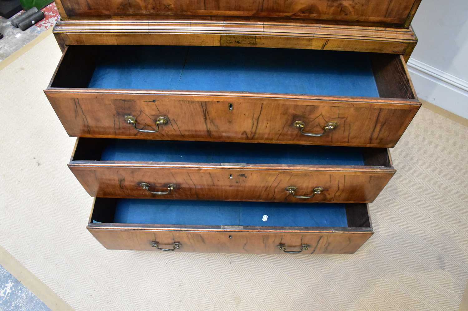 A George III walnut chest on chest, with two short and three long drawers, above three further - Image 2 of 3