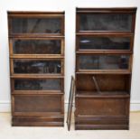 GLOBE WERNICKE; two metal bound five tier stacking bookcases with up and over doors, height of