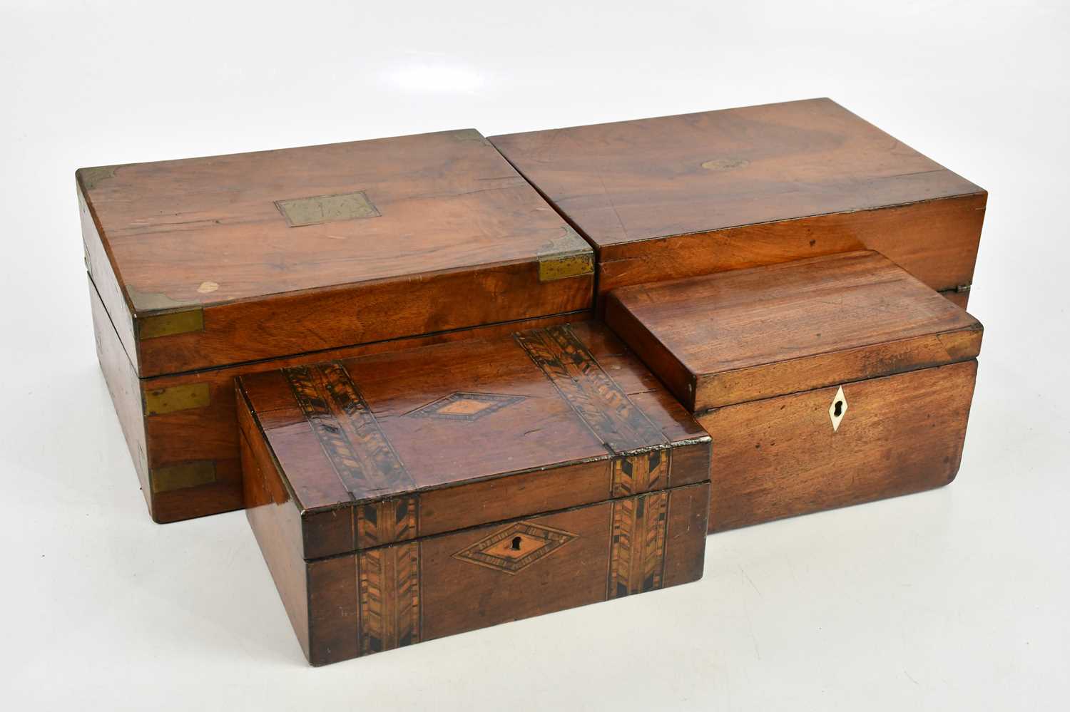 Two Victorian walnut writing slopes, both width 30cm, with two further boxes (4)