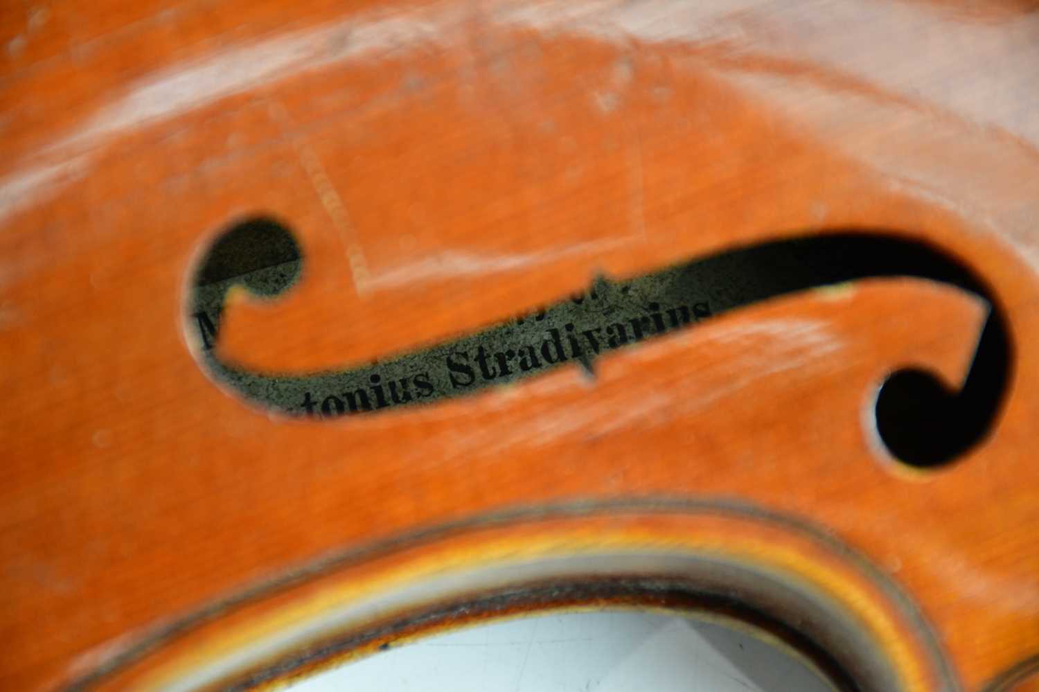 A full size German violin with two-piece burr maple back length 36cm, labelled 'Manufactured in - Image 7 of 13