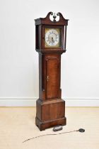 JOYCE, RUTHIN; an 18th century thirty hour longcase clock of small proportions, the brass face
