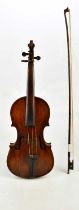 A German full size violin, with 36cm full piece back, in case with bow.