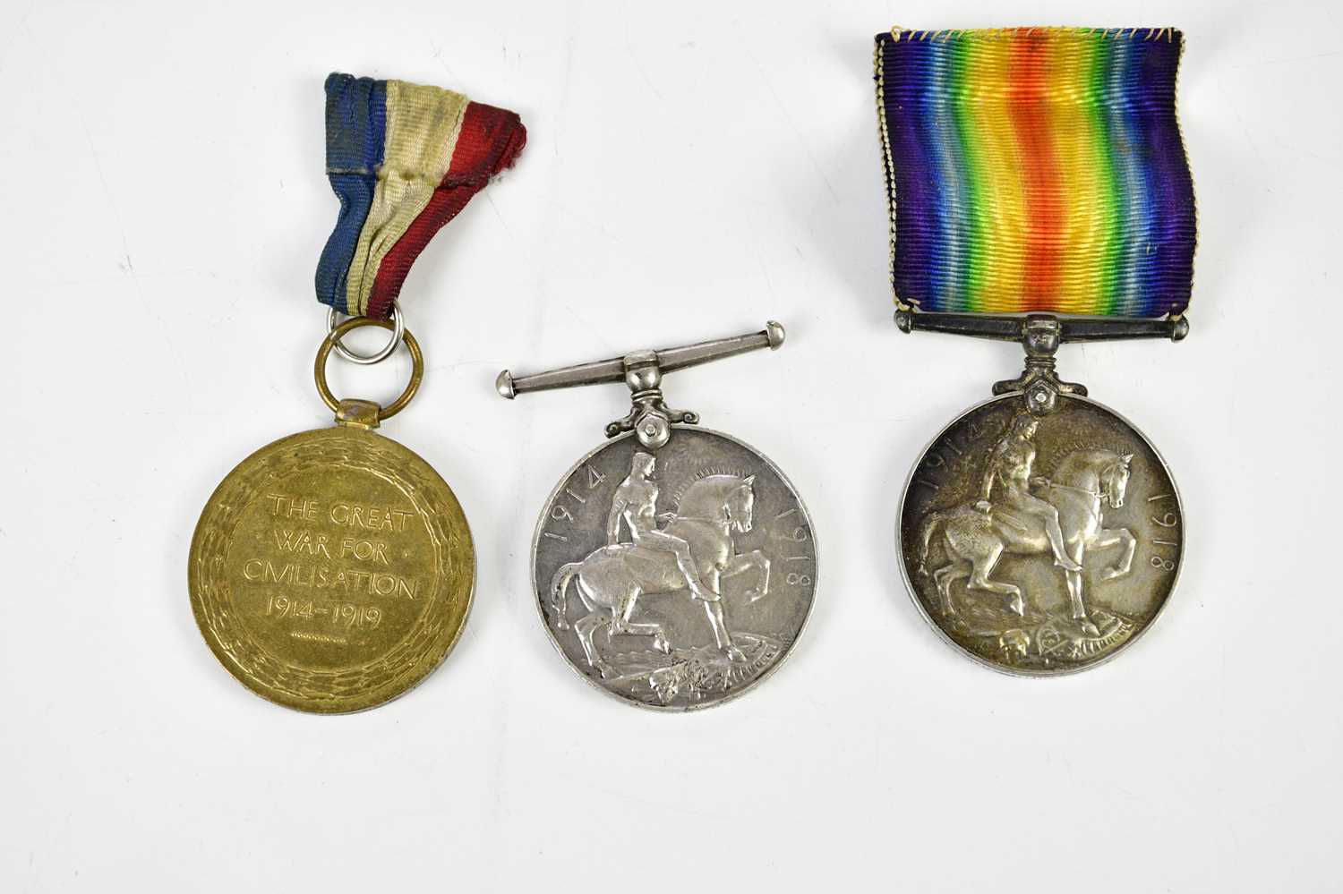 Two WWI British War Medals, awarded to 400427 Pte G.R. Goddard Manch R, and to 404393 Pte E. Lowcock - Image 2 of 3