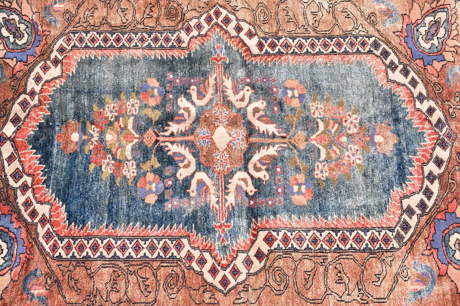 An orange ground silk carpet with central geometric pattern, 160 x 109cm. - Image 2 of 3