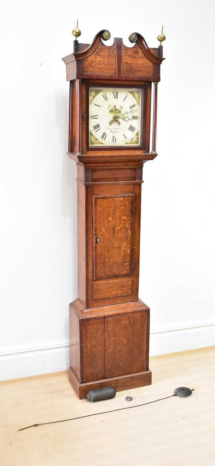 JAMES NORTHWOOD, NEWPORT; an 18th century thirty hour longcase clock, the hood with broken swan neck