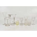 A collection of Georgian and later glassware including a wine glass with ogee shaped bowl and