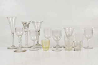 A collection of Georgian and later glassware including a wine glass with ogee shaped bowl and