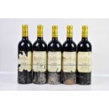 RED WINE; five bottles of 2003 Château Larose Perganson, 13%, 750ml. Condition Report: We do not