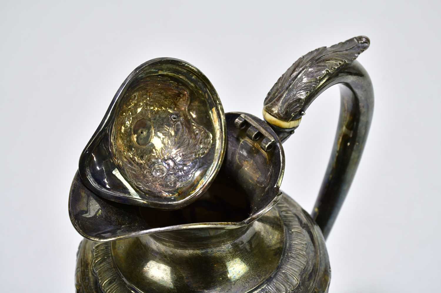 A Georgian hallmarked silver wine ewer, with cast and repoussé decoration of scrolls and foliates, - Image 4 of 6