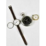 H WILLIAMSON LTD; a crown wind military cased pocket watch, the black face set with Arabic