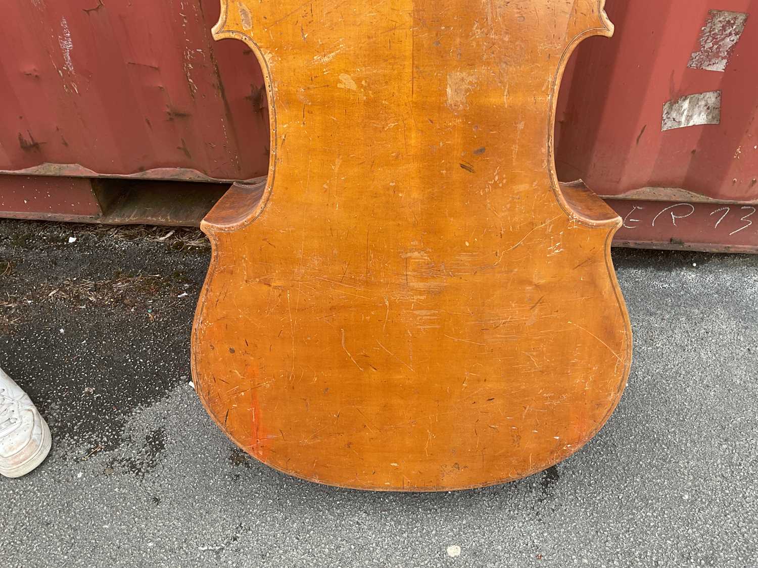 A double bass, possibly German, with two-piece back, 111cm to top of button, in need of restoration. - Image 23 of 25