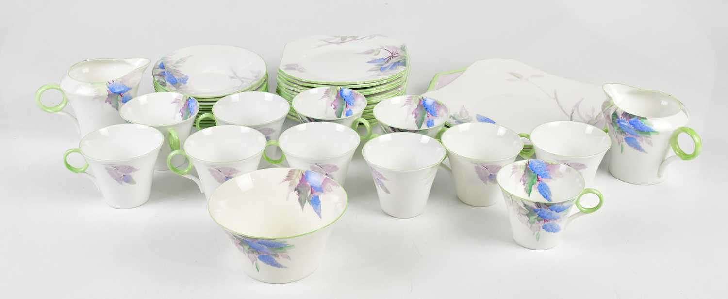 SHELLEY; a 'Silver Sage' pattern part tea service including eleven saucers, eleven cups, two cream