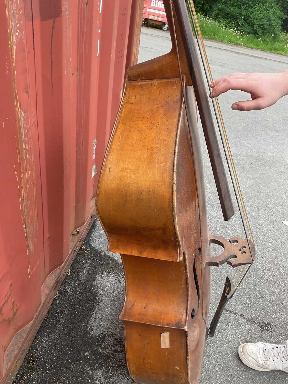 A double bass, possibly German, with two-piece back, 111cm to top of button, in need of restoration. - Image 13 of 25