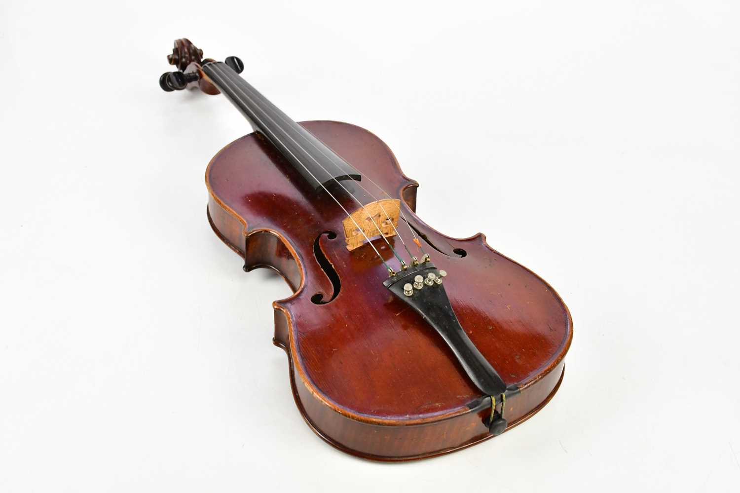 A full size German Mittenwald violin with two-piece back length 35.8cm, unlabelled, cased with a - Image 7 of 12