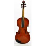 A full size French violin, Stradivarius copy, with two-piece back length 35.5cm.