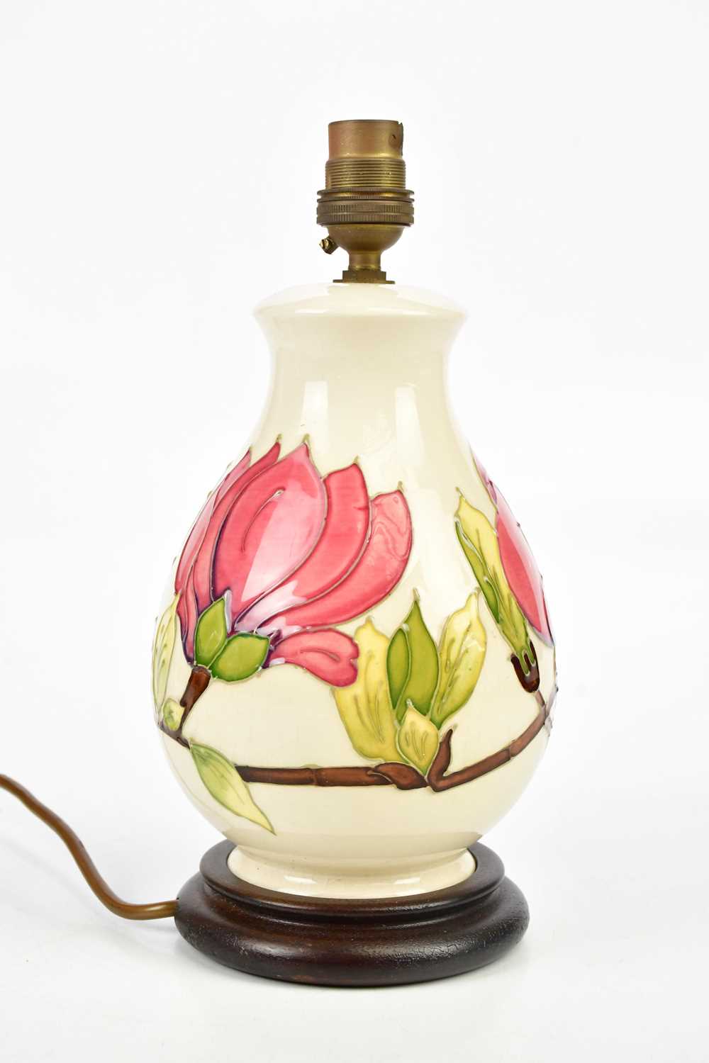MOORCROFT; a baluster shaped table lamp in the 'Magnolia' pattern, on plinth, height including - Image 2 of 2