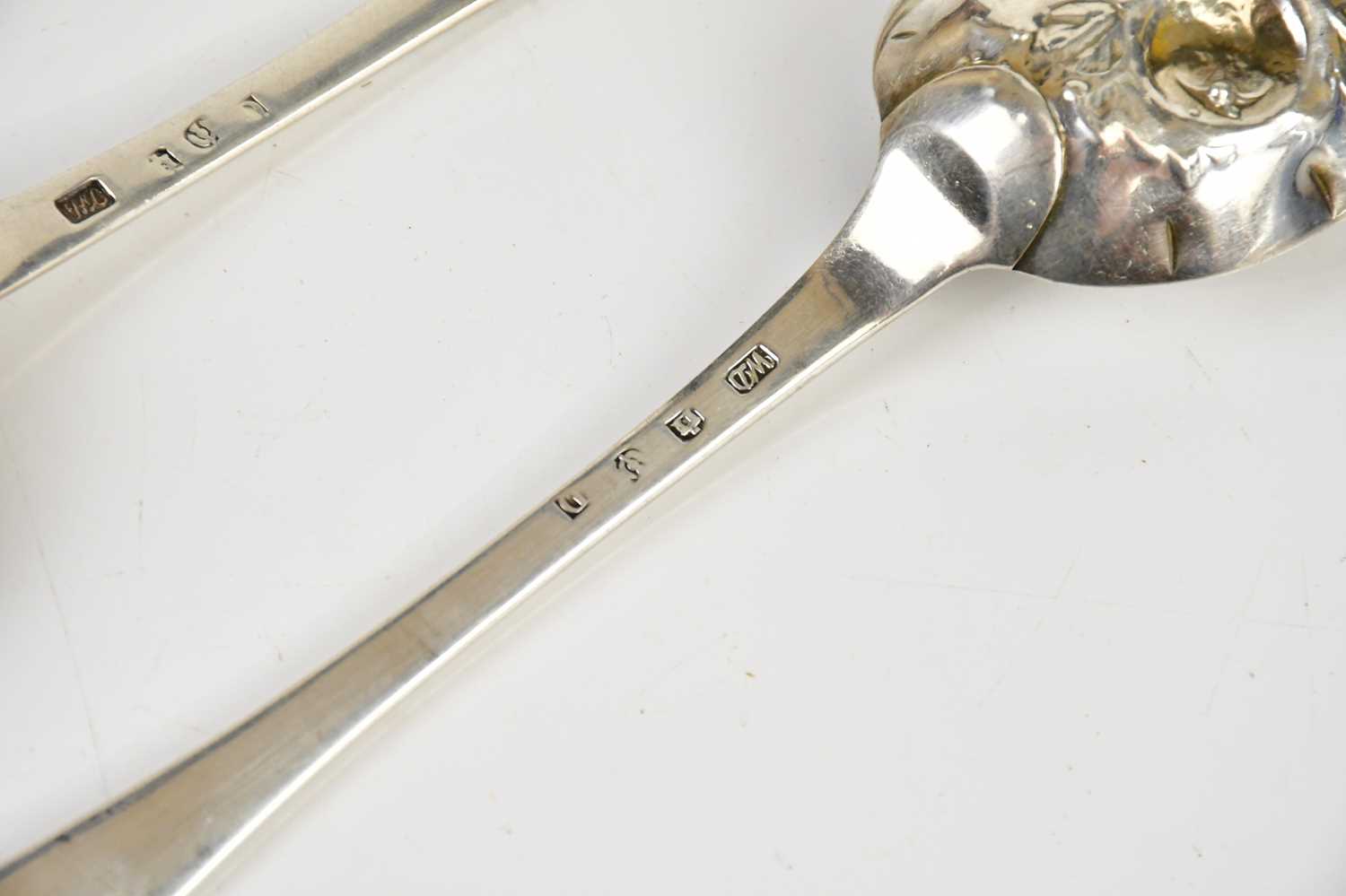 WILLIAM DAVIE; a pair of George III hallmarked silver berry spoons, Edinburgh 1783 (probably), - Image 6 of 6
