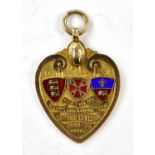 RUGBY LEAGUE INTEREST; a Victorian 9ct gold and enamel heart shaped medal 'Northern Rugby Union