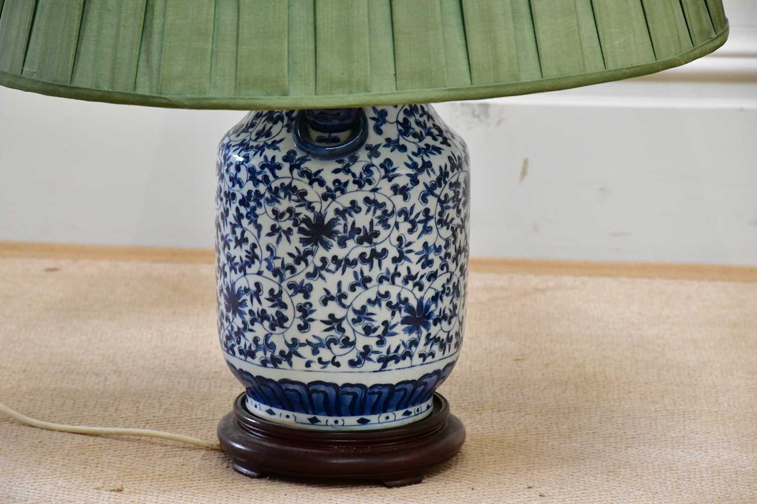 A Chinese blue and white vase, converted to a table lamp, on hardwood stand, height 39cm, with a - Image 3 of 6