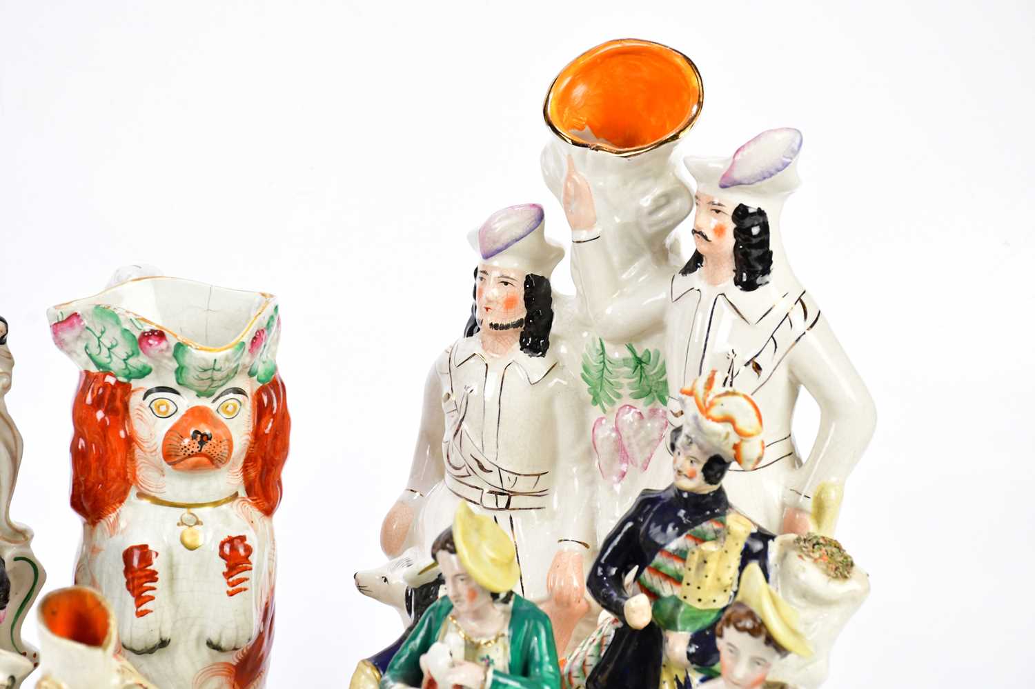 A collection of Staffordshire figures to include 'Robin Hood', 'Wesley', hound chasing deer, cows, - Image 3 of 4