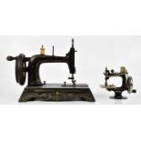 SAXONIA; a vintage manual sewing machine with mother of pearl and gilt decoration, length 35cm,