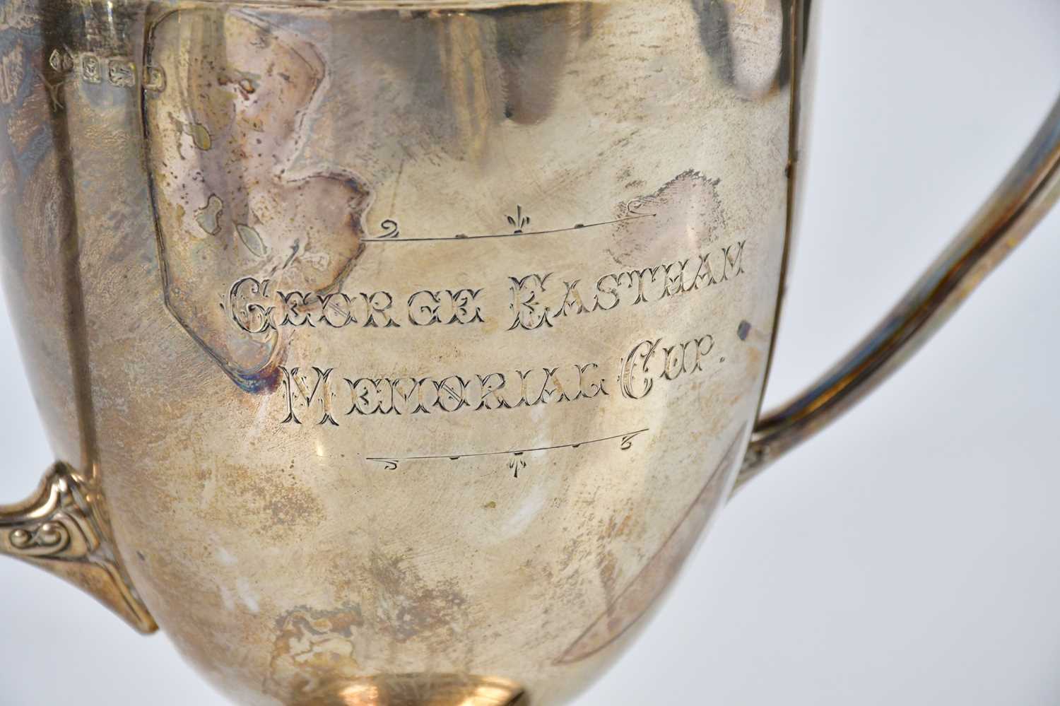 ADIE BROS LTD; a George V hallmarked silver twin handled pedestal trophy cup, inscribed 'George - Image 2 of 4