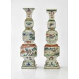 A pair of 18th century Chinese Famille Verte Wucai porcelain vases, of square form, each painted