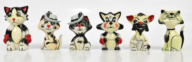 LORNA BAILEY; six ceramic models of cats, height of largest example 14cm (6).