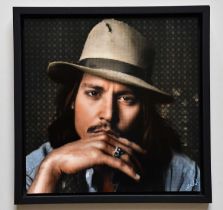 † NICK HOLDSWORTH; mixed media on board, 'Johnny Depp', signed lower right, 59 x 59cm, framed.