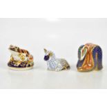 ROYAL CROWN DERBY; three animal form paperweights including frog and lamb (3). Condition Report: