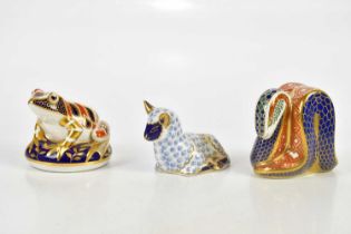 ROYAL CROWN DERBY; three animal form paperweights including frog and lamb (3). Condition Report: