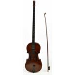 An unusual violin with long fretted fingerboard, the main body with one-piece back measuring 36cm,