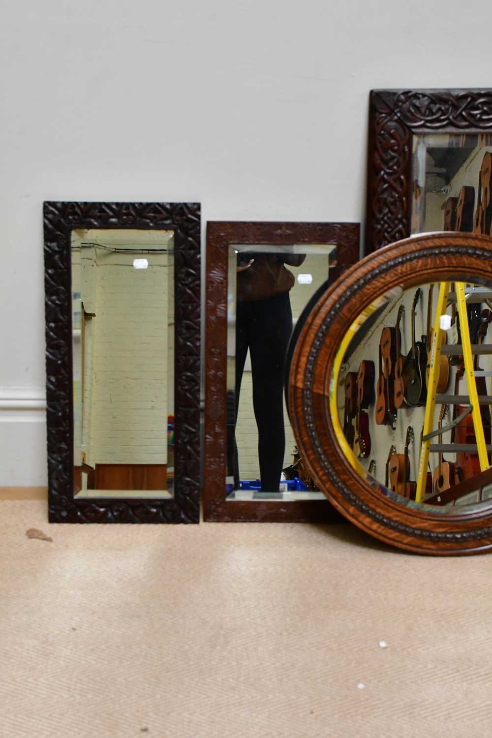 A Macclesfield carved oak framed wall mirror with bevelled plate, approx 83 x 67cm, two similar - Image 6 of 6