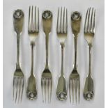 JOHN JAMES WHITING; a set of six Victorian hallmarked silver forks, London 1846, approx combined