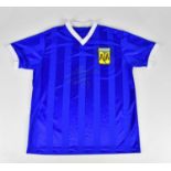 DIEGO MARADONA; a signed 'Hand of God' retro style football shirt. Condition Report: Creasing and
