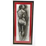 T M; charcoal study of female nude, signed lower right, 68 x 25cm, framed and glazed.