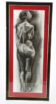 T M; charcoal study of female nude, signed lower right, 68 x 25cm, framed and glazed.